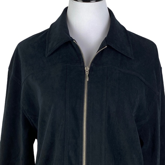 Virgola VintageBlack Full Zip Faux Suede Long Sleeve Jacket Women's Medium Lined - Picture 3 of 11